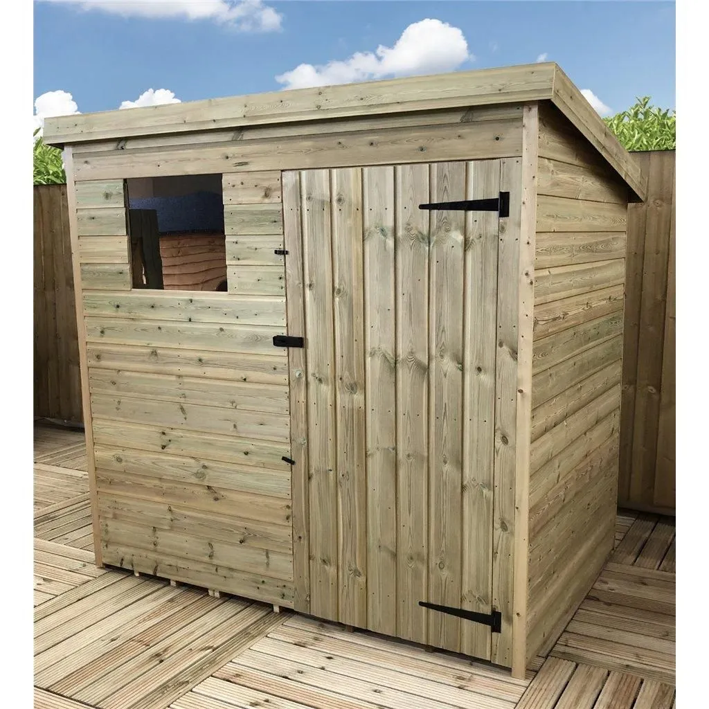 Marlborough 7 x 3 Pressure Treated Pent Garden Shed with Single Door in Natural 4