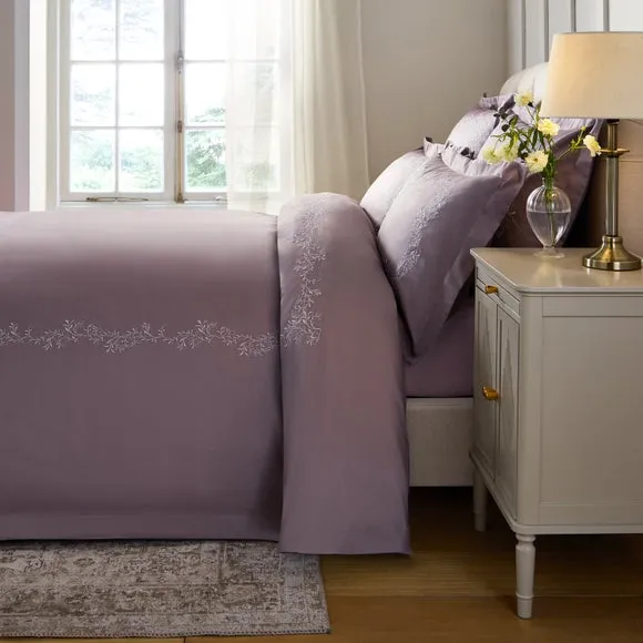 Dorma Camerelle Embroidery 100% Cotton Sateen Duvet Cover & Pillowcase Set 4