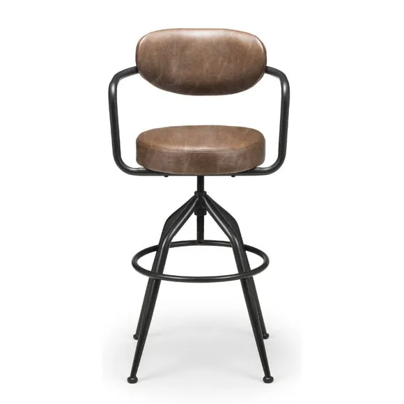 Barbican Adjustable Height Bar Stool, Brown Faux Leather 3