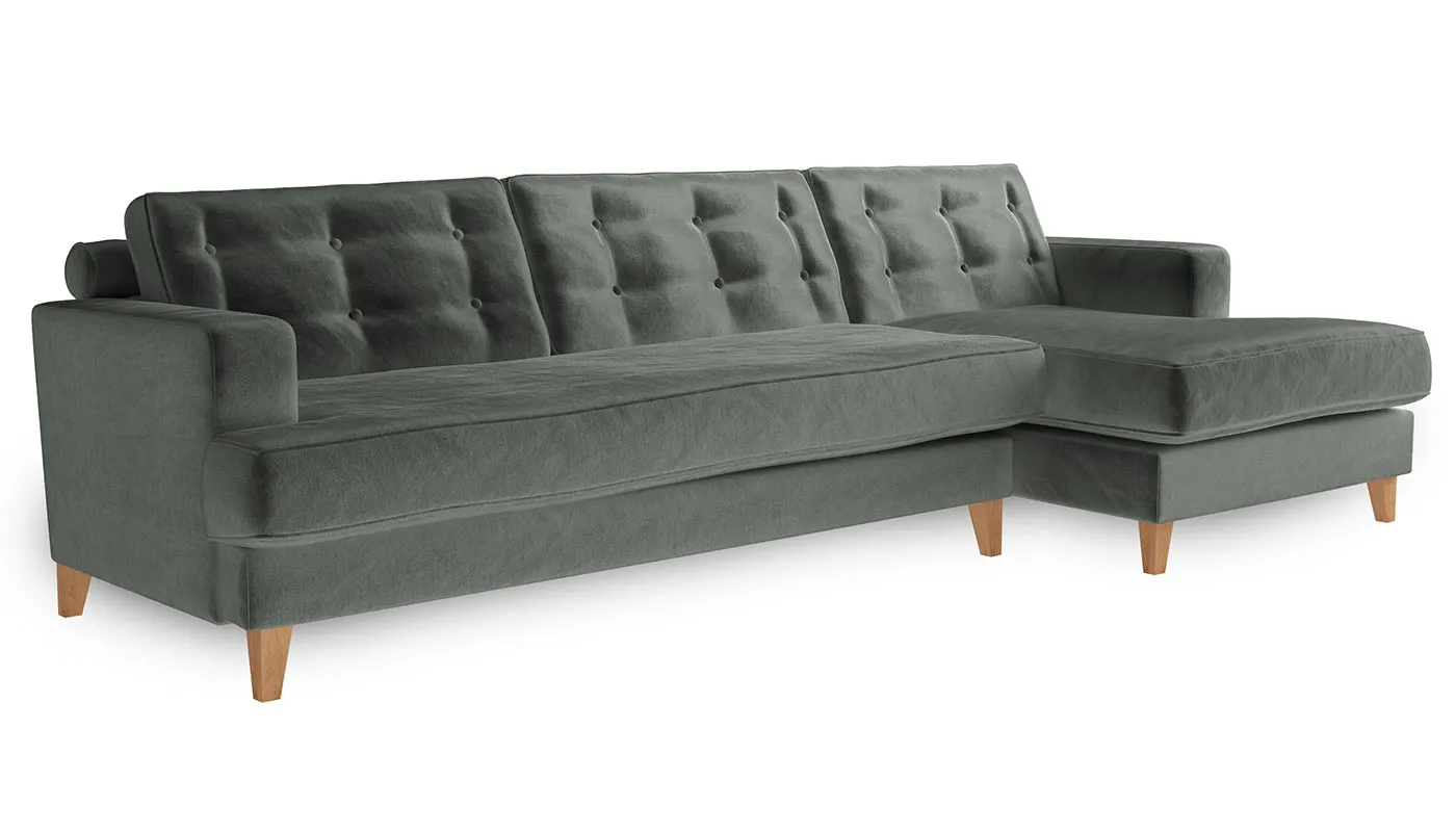 Heal's Mistral Right Hand Facing Corner Sofa Velvet Charcoal Natural Feet