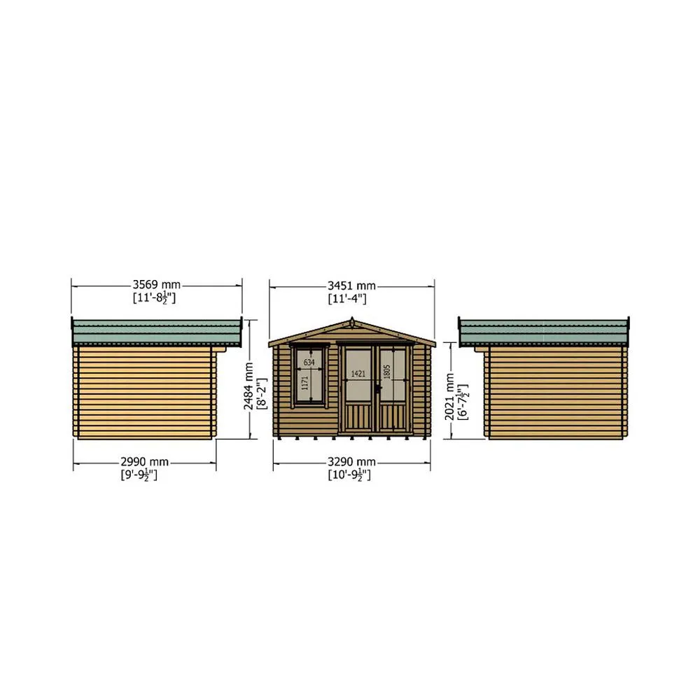 Shires Berryfield Log Cabin Home Office Garden Room Approx 11 x 10 Feet in Brown 3