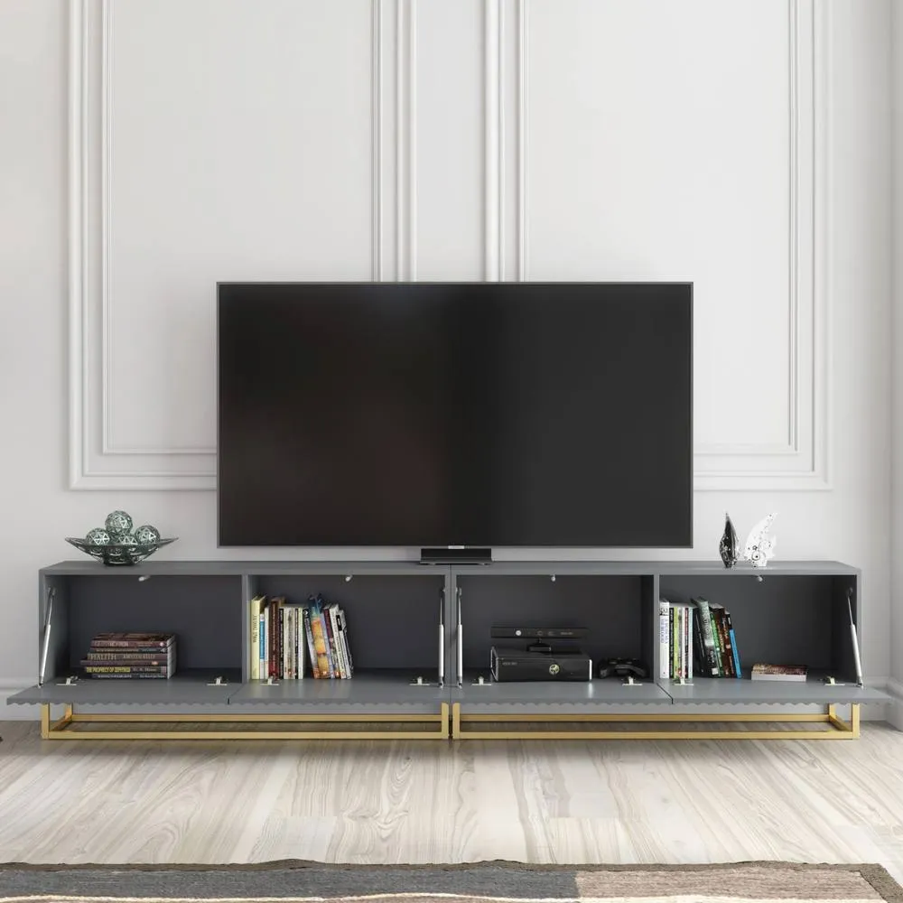 Creative Furniture Ripple Duo TV Unit 200cm - Dark Grey with Fluted Doors 2