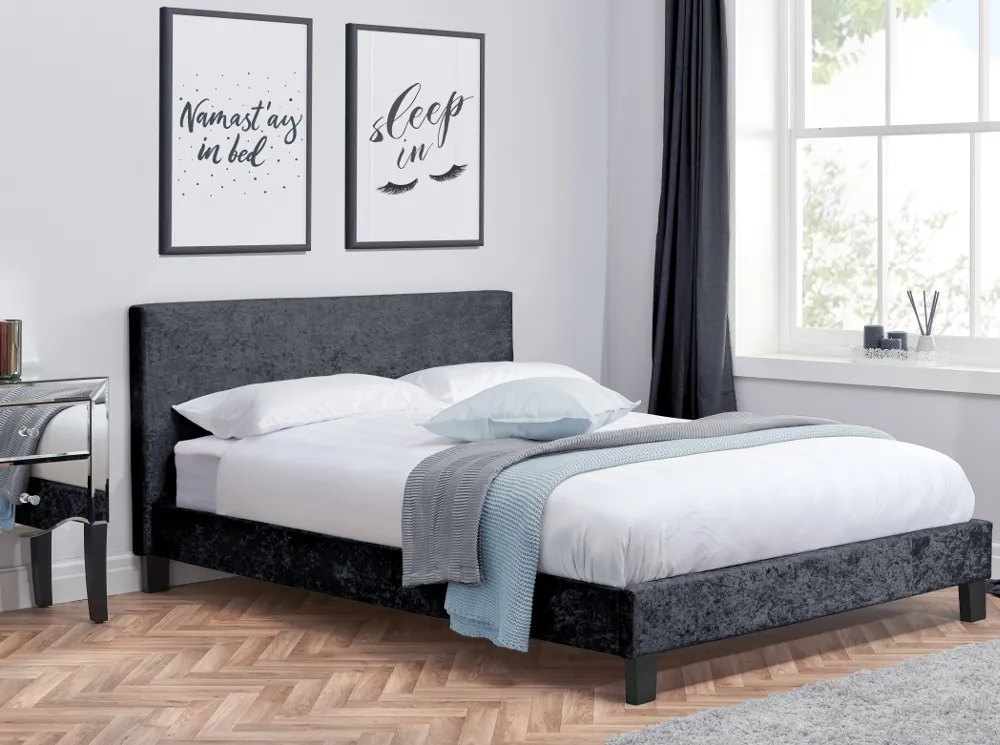Berlin Black Crushed Velvet Fabric Bed - 3ft Single
