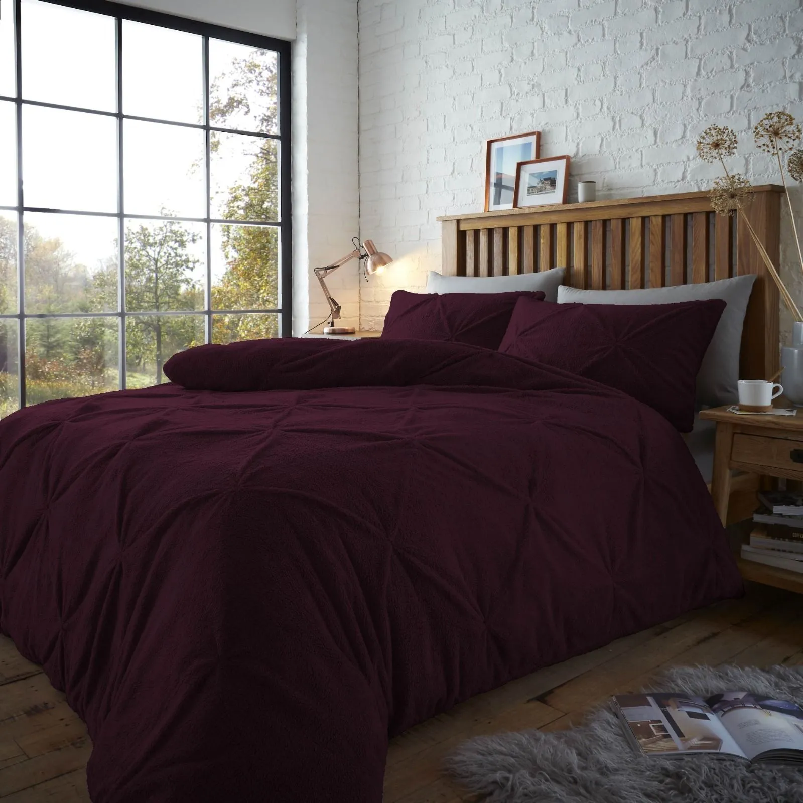 Smart Living Teddy Chiswick Pintuck Duvet Cover & Pillowcase Set in Purple 2