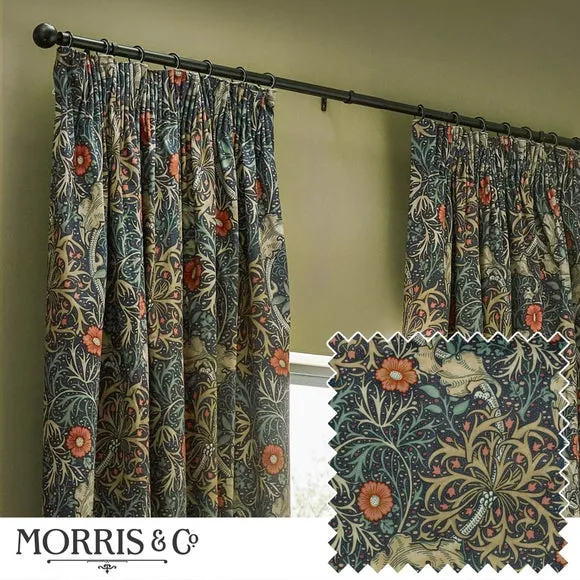 Morris & Co. Seaweed Matte Velvet Pencil Pleat Curtains 5