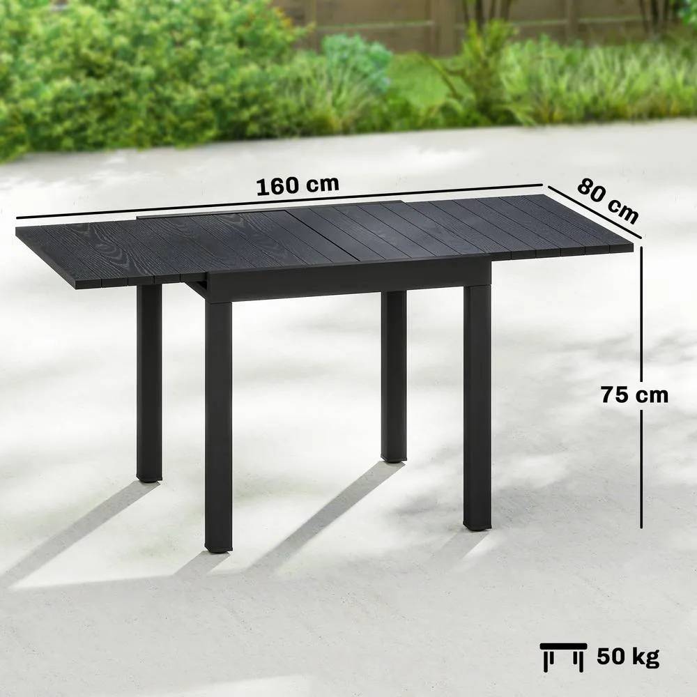 OUTSUNNY Aluminium Extending Garden Table with Faux Wood Slatted Top, Black 3