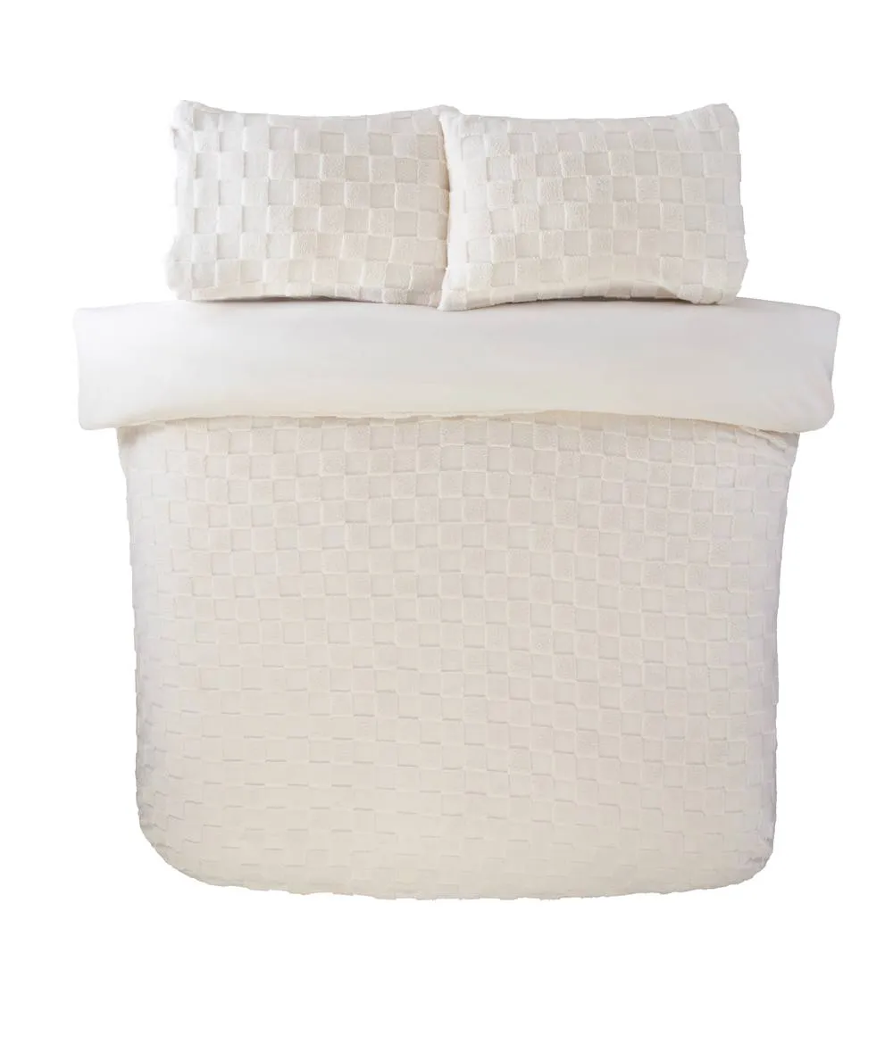 Rapport Home Luxury Check Teddy Polyester Fleece Duvet Cover Set with Pillowcase in Cream 3