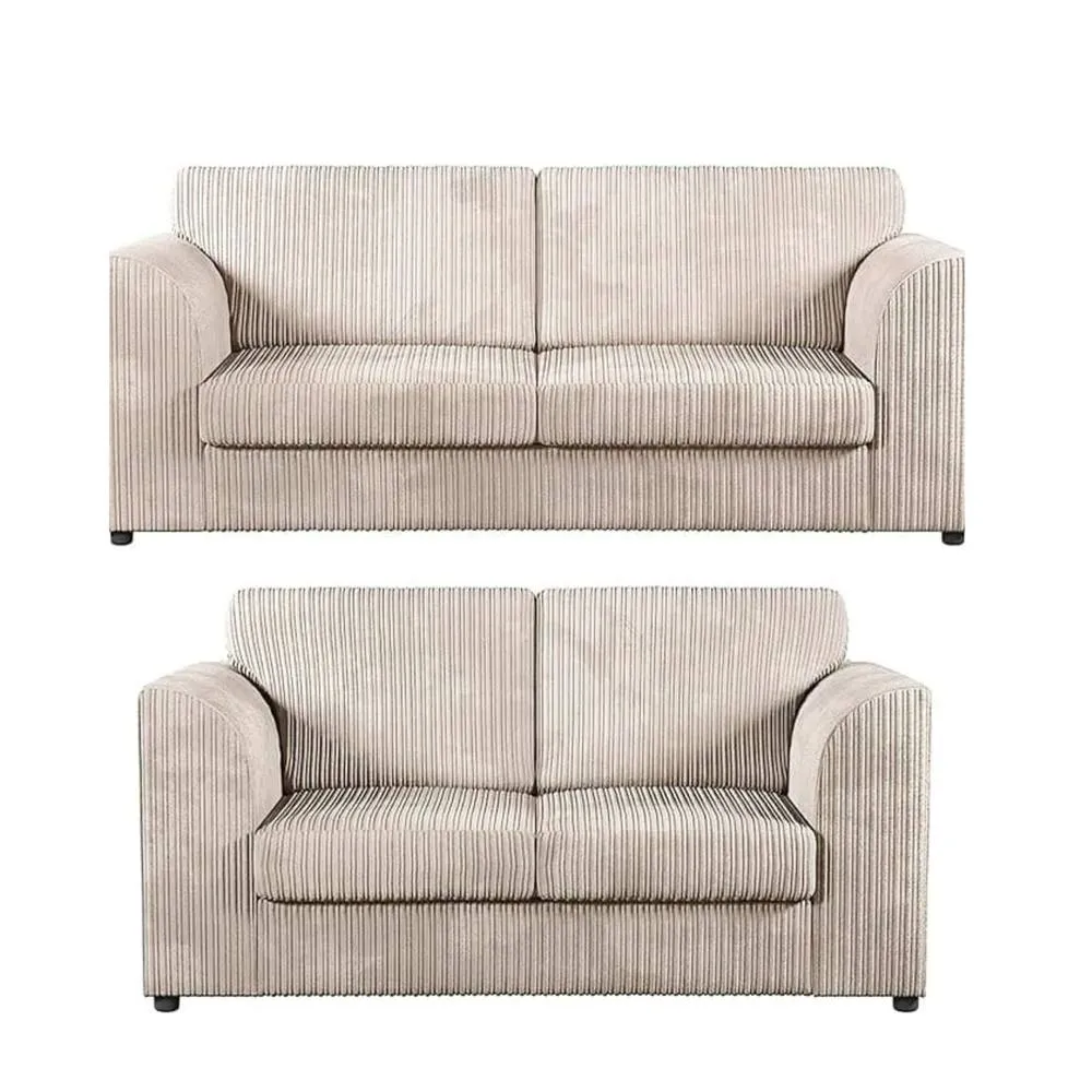 Bliss Furniture Jumbo Cord High Back 3+2 Seater Sofa Set in Cream