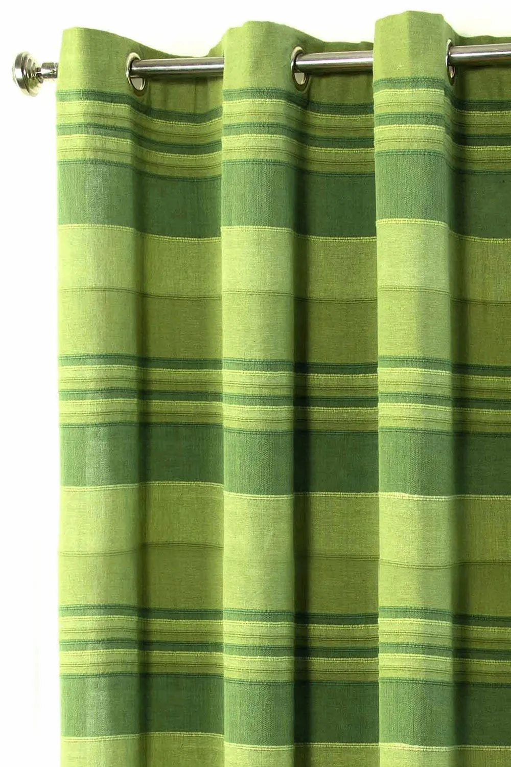 Homescapes Cotton Morocco Striped Curtain Pair in Green 5
