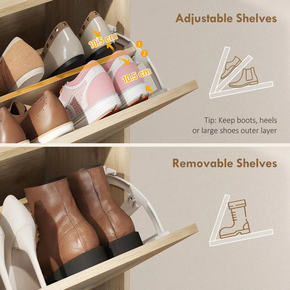 HOMCOM Boho Narrow Shoe Cabinet, Shoe Rack with 2 Flip Drawers in Light Brown 6