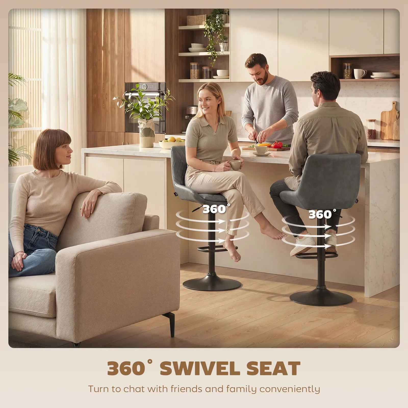 HOMCOM PU Leather Padded Bar Stools Set of 2 with Metal Base in Grey 6