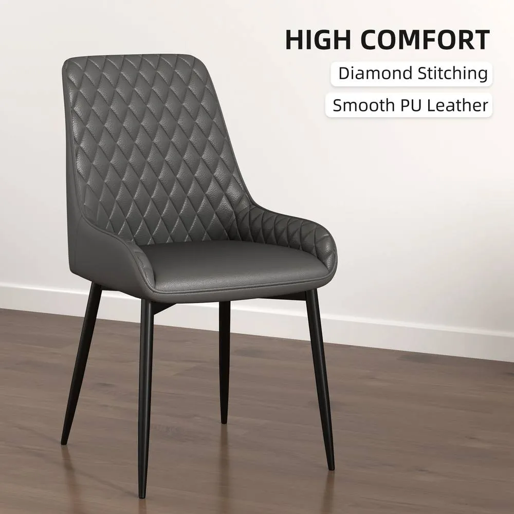 HOMCOM Set of 4 Quilted PU Leather Dining Chairs w/ Metal Frame 4 Legs Grey 6