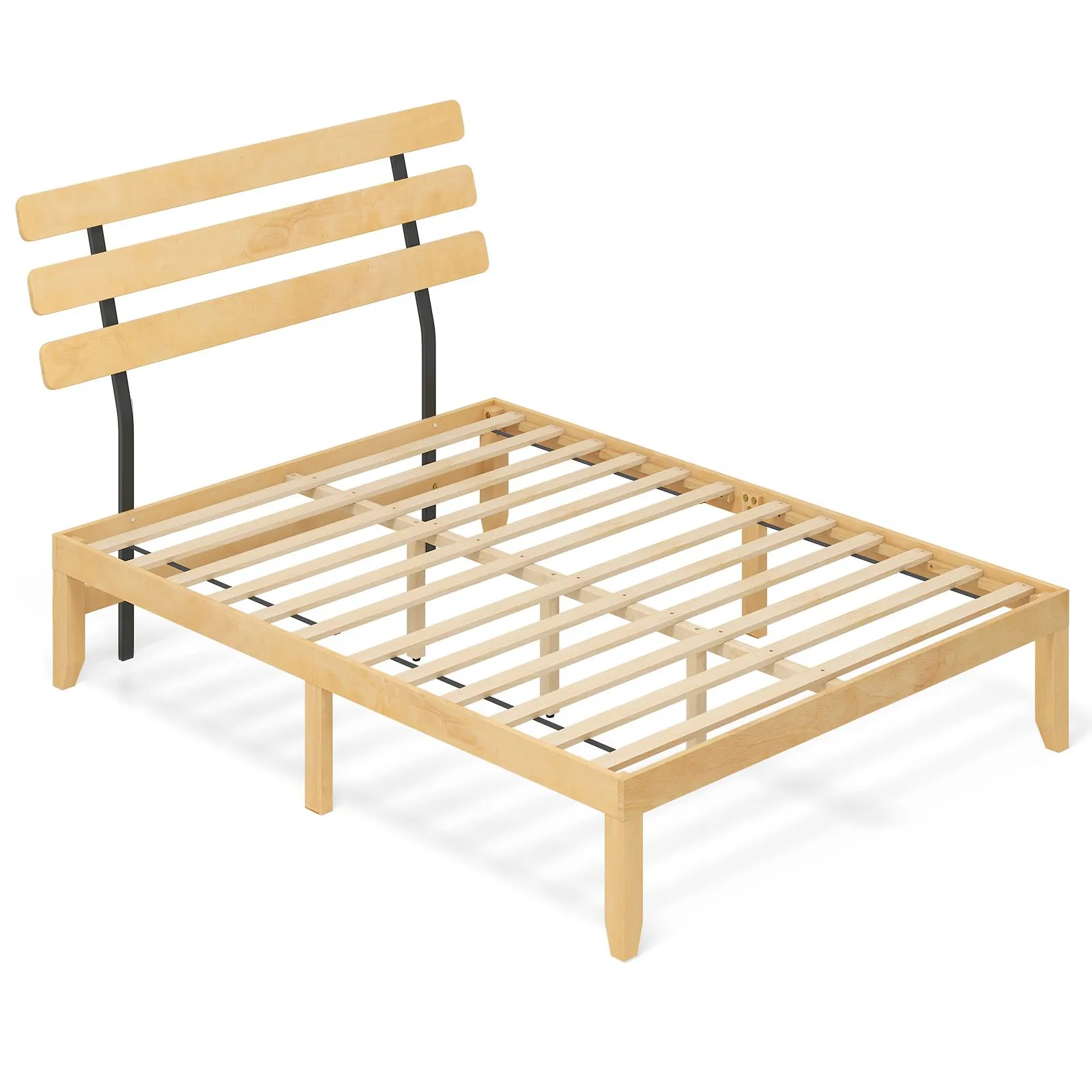 Costway King Size Bed Frame Wood Platform Bed w/ Retro Headboard in Natural 2