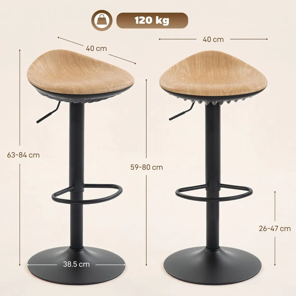 HOMCOM Set of 2 Breakfast Barstools, PU Leather Swivel Bar Stools, Oak in Natural 3