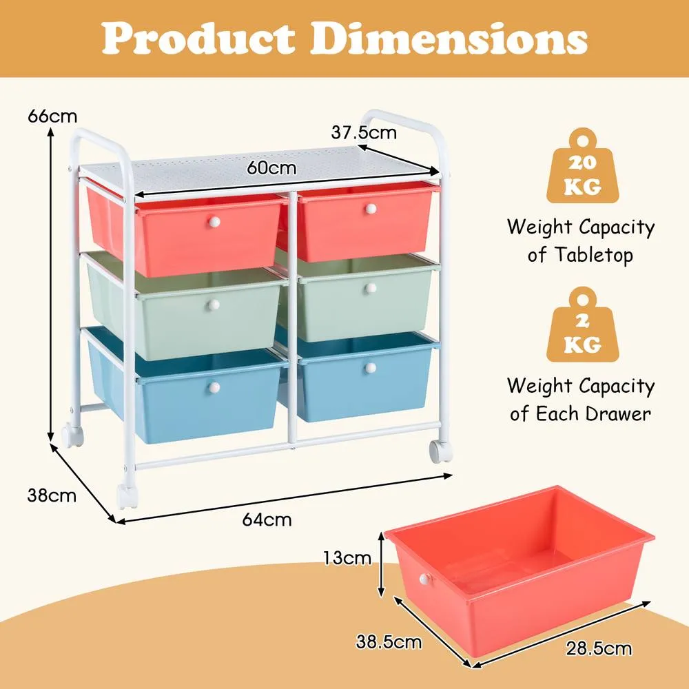Costway 6-Drawer Rolling Cart Storage Cart w/4 Universal Wheels 2