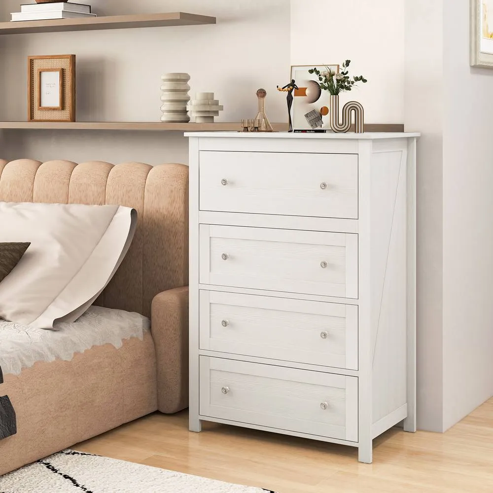 Costway 4 Drawer Dresser Storage Cabinet Chest of Drawers Clothes Organizer in White 5
