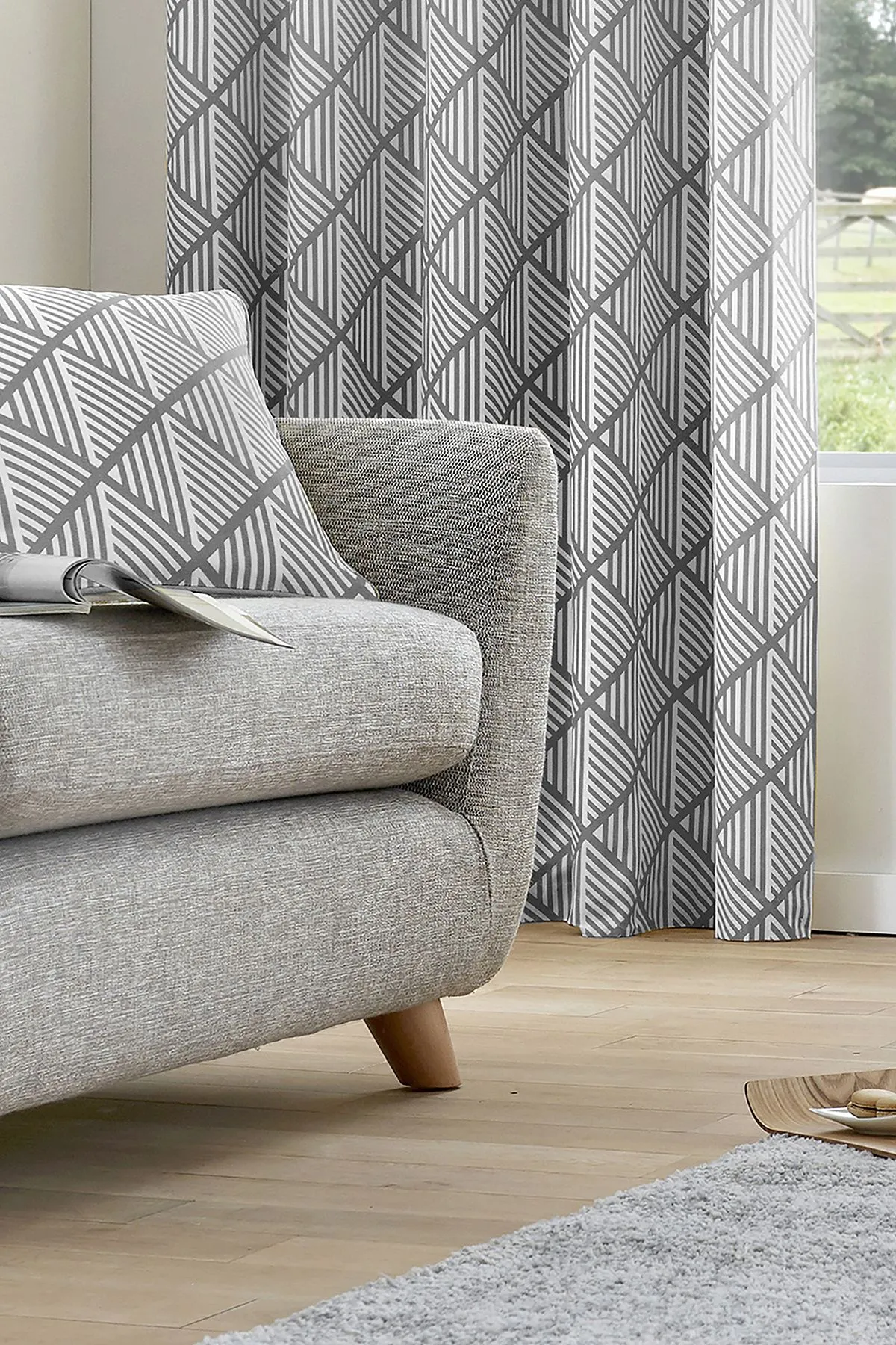 Fusion 'Brooklyn' 100% Cotton Geometric Print Filled Cushion in Grey 2