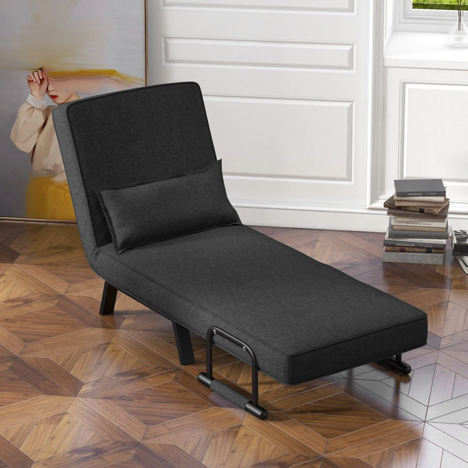 Costway Convertible Single Folding Sofa Bed Sleep Chair w/ 6 Positions Adjustable Backrest Dark Grey 5