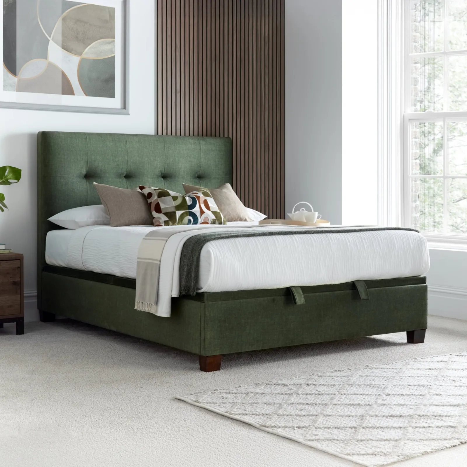 Walkworth – King Size – Fabric Ottoman Storage Bed - Green - Fabric – 5ft – Happy Beds