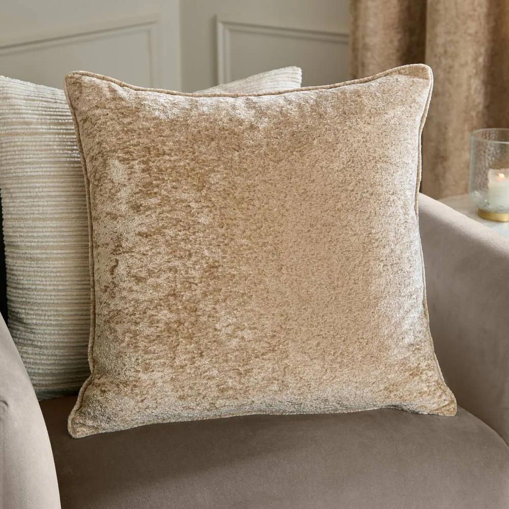 Paoletti Lustre Crushed Velvet Cushion in Light Beige
