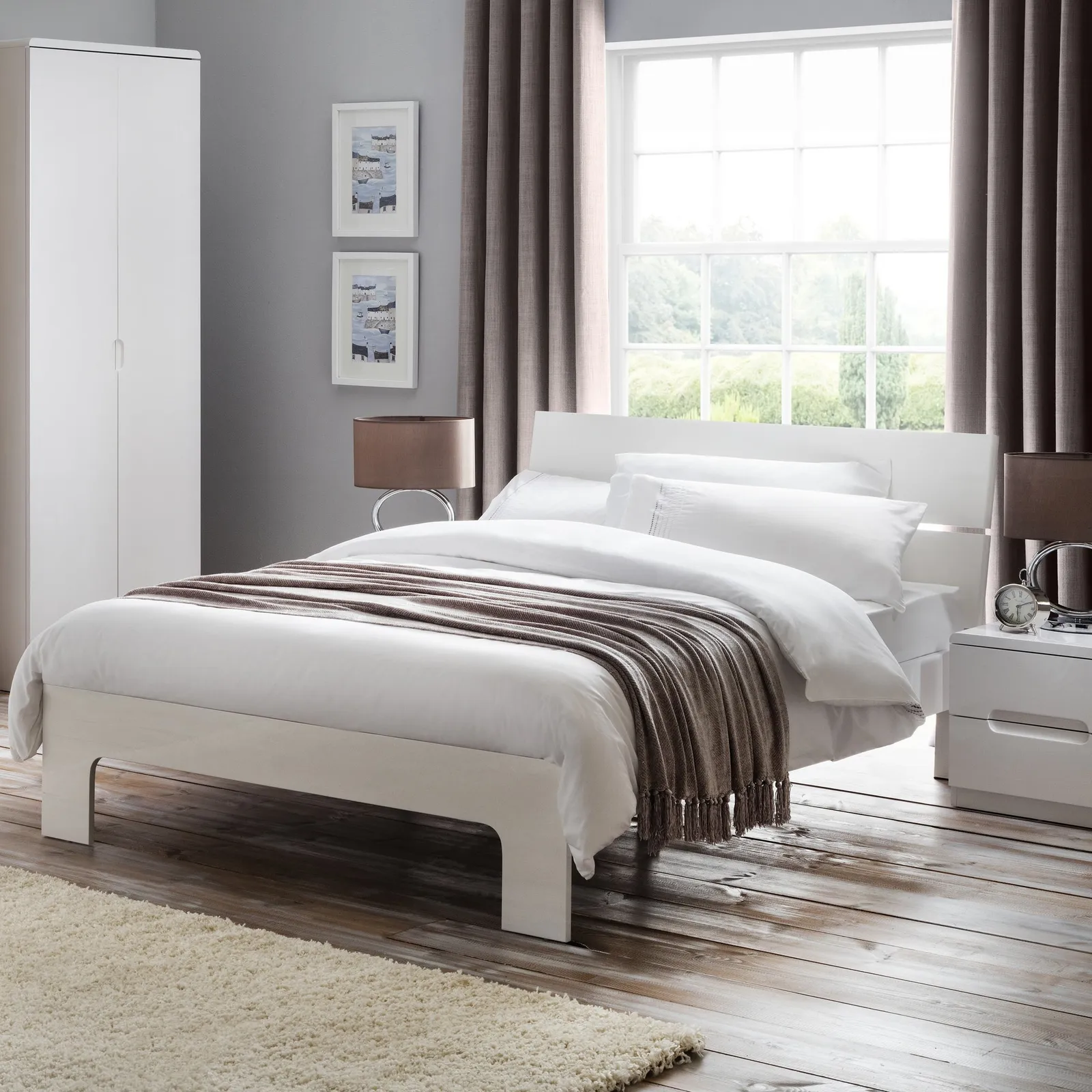 Manhattan High Gloss Bed Frame White