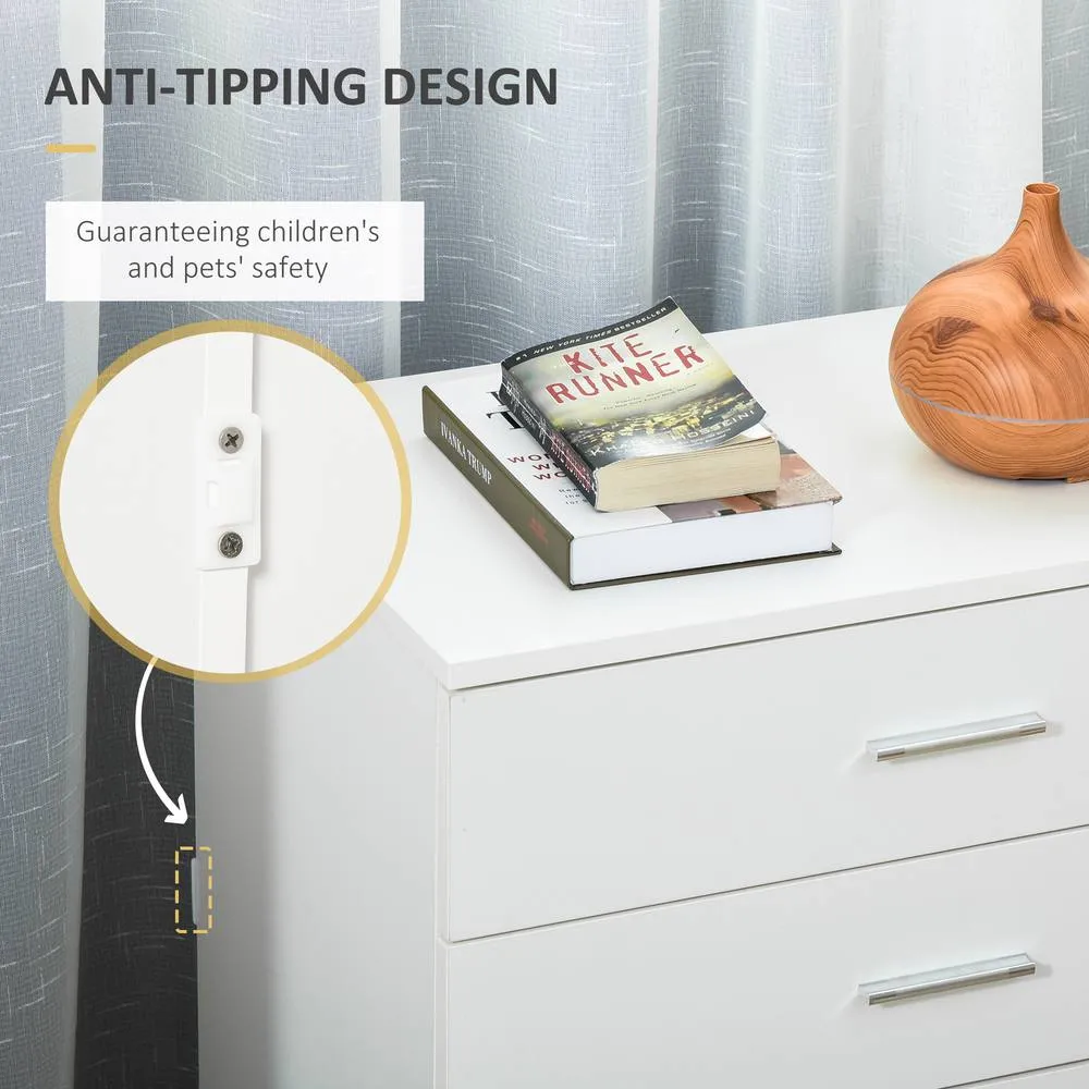 HOMCOM Storage Cabinet Vertical Drawer Chest of 4 with Metal Rails Anti Tip in White 6