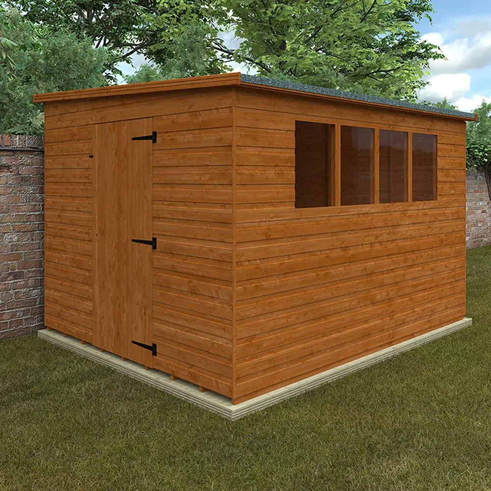 Buttercup Farm 10 x 8 Feet Lean-To Pent 12mm Shed - Solid Wood/Softwood/Pine in Burnt Orange 2