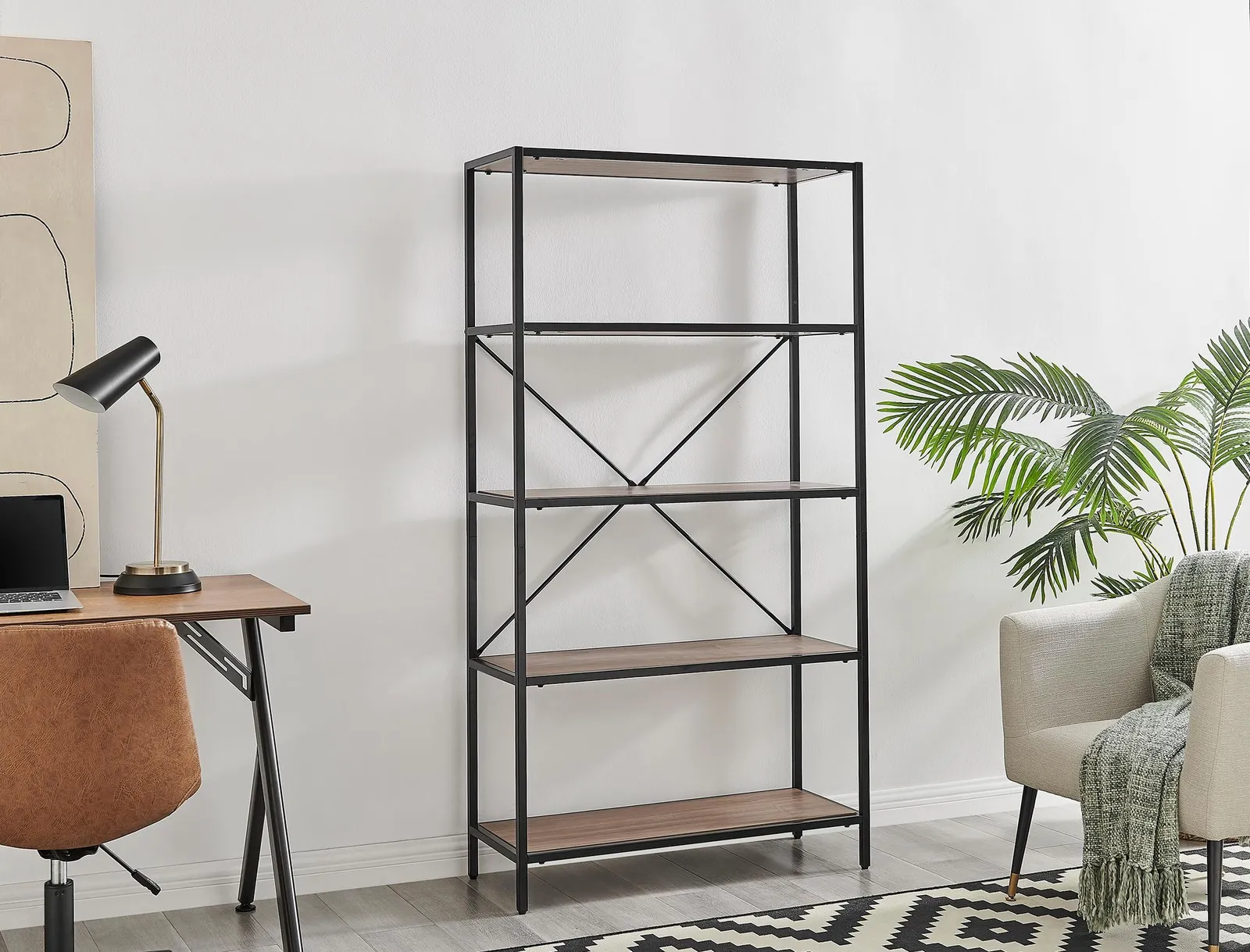 FurnitureboxUK Ashton Industrial Black Metal Box Shelf Unit With 5 Scratch Resistant Melamine Coated Shelves Supporting 10KG Each in Brown 5