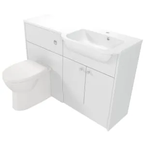 Deccado Benham Bright White Right Hand 1200mm Fitted Vanity & Toilet Pan Unit Combination with Right Hand Basin