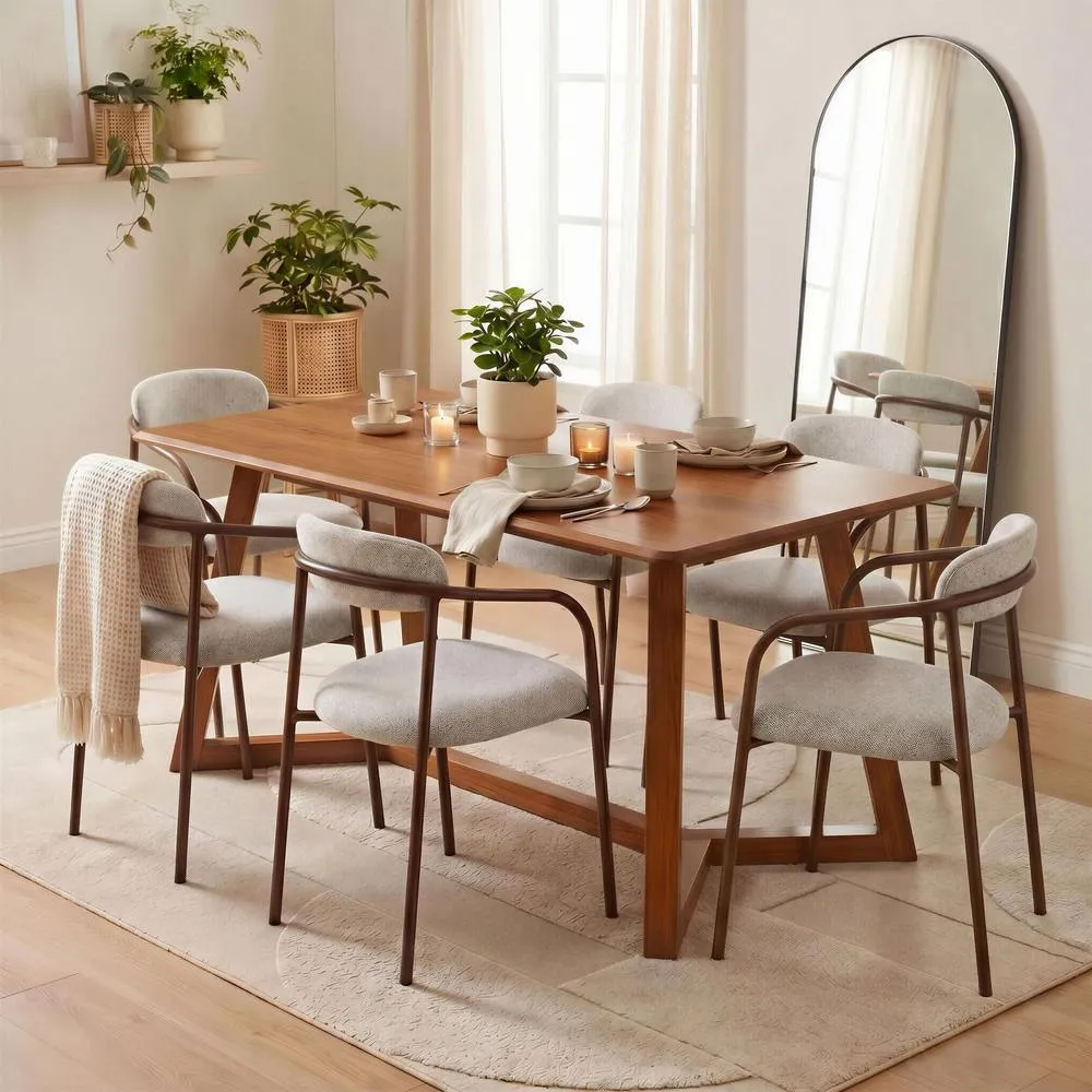 FurnitureboxUK Lulworth Walnut Effect Wood Dining Table & 6 Grey Rhea Chairs