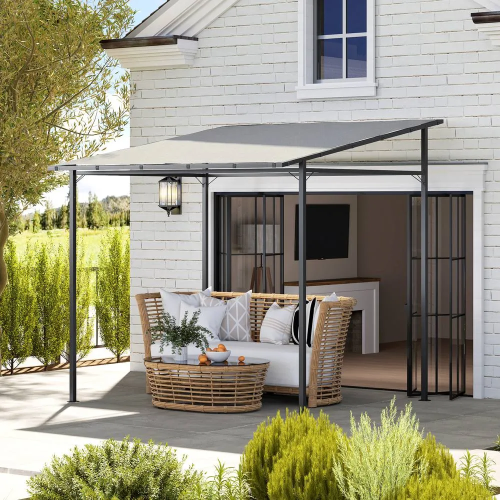 OUTSUNNY 2.4 x 2.4 m Wall Mounted Pergola Gazebo, UPF30+, Light Grey