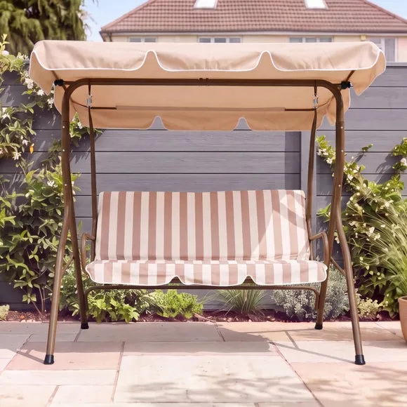 Striped 2 Seater Beige Swing Bench 4