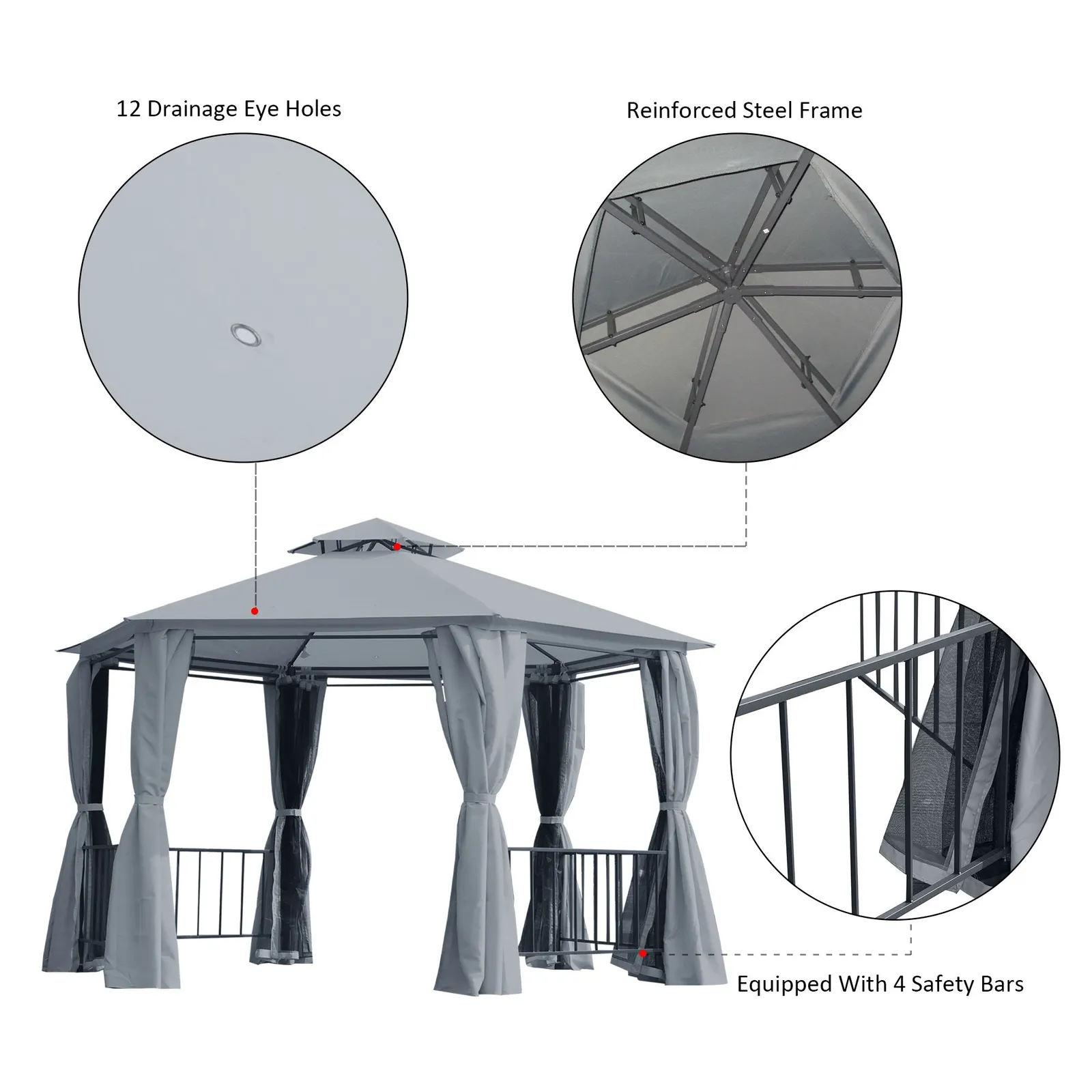 OUTSUNNY Gazebo Canopy 2 Tier Patio Shelter Steel for Garden in Grey 5