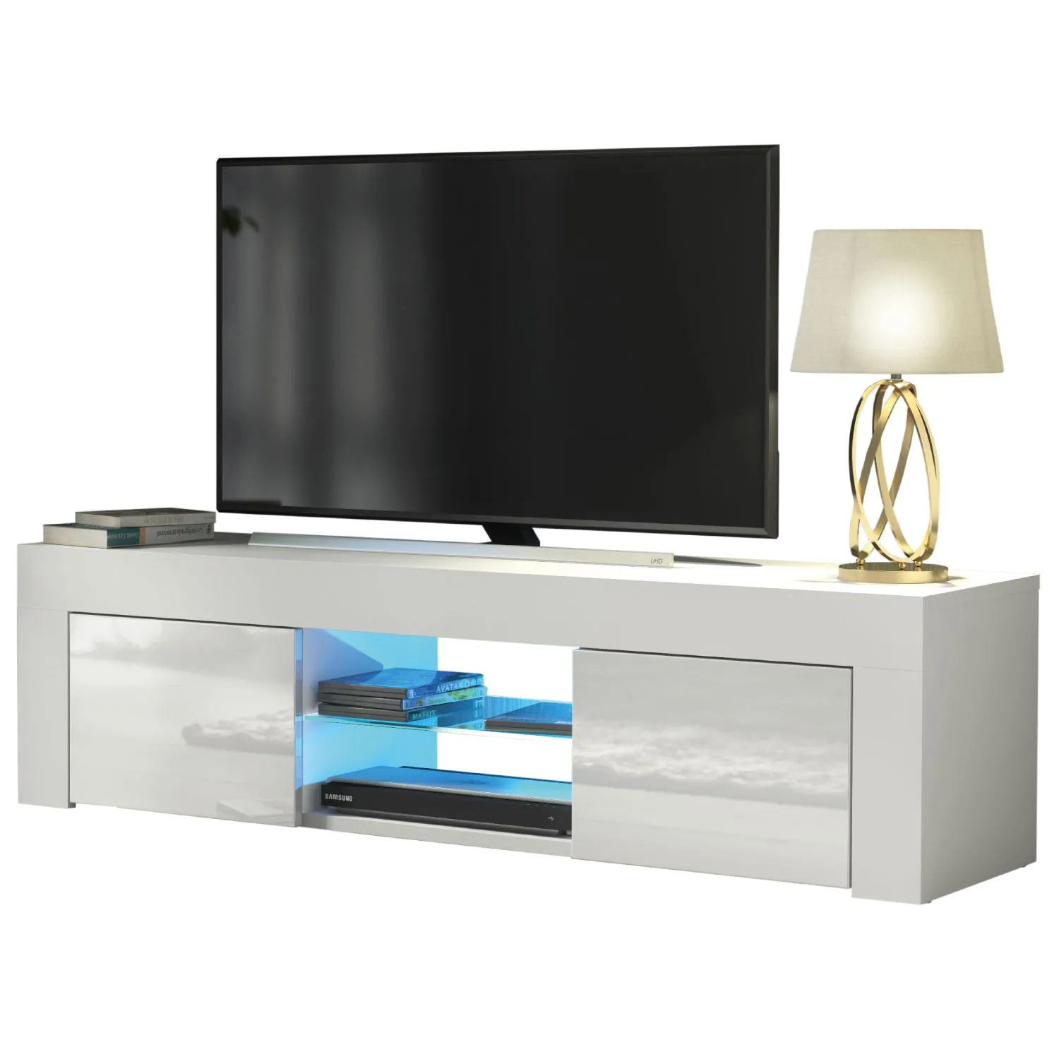 Creative Furniture Loom TV Unit 130cm - A Minimalist & Sophisticated Cabinet with Gloss Doors & LED Lights in White 6