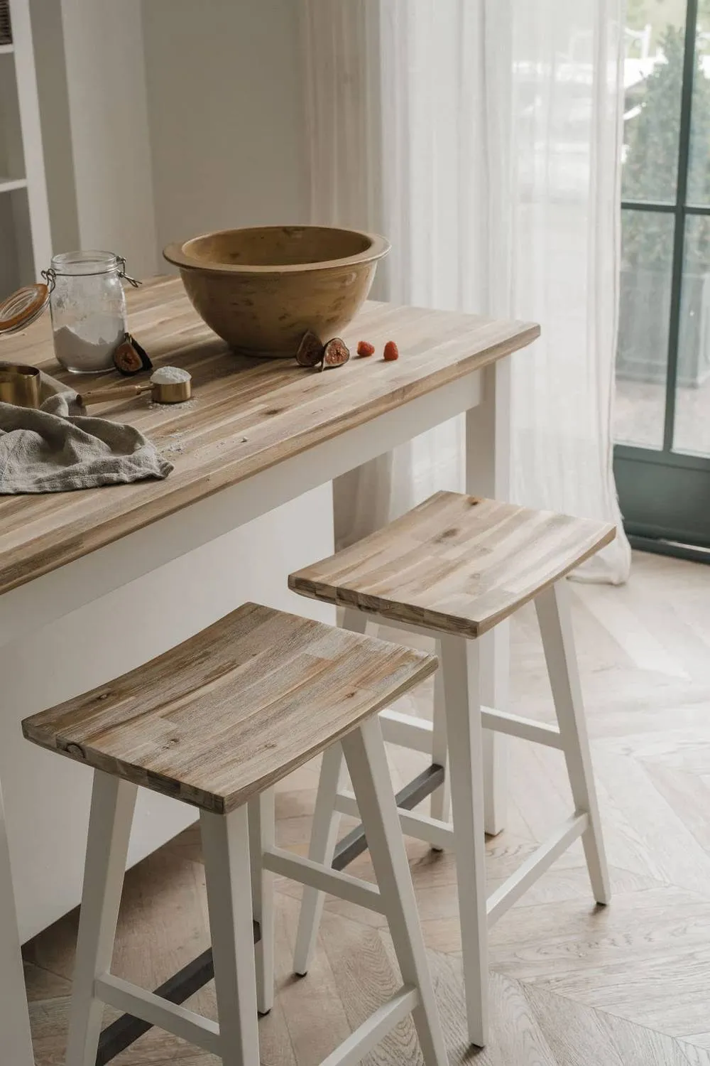 Statement Furniture Florence Bar Stool, Acacia Hardwood Rectangular Seat in White 4