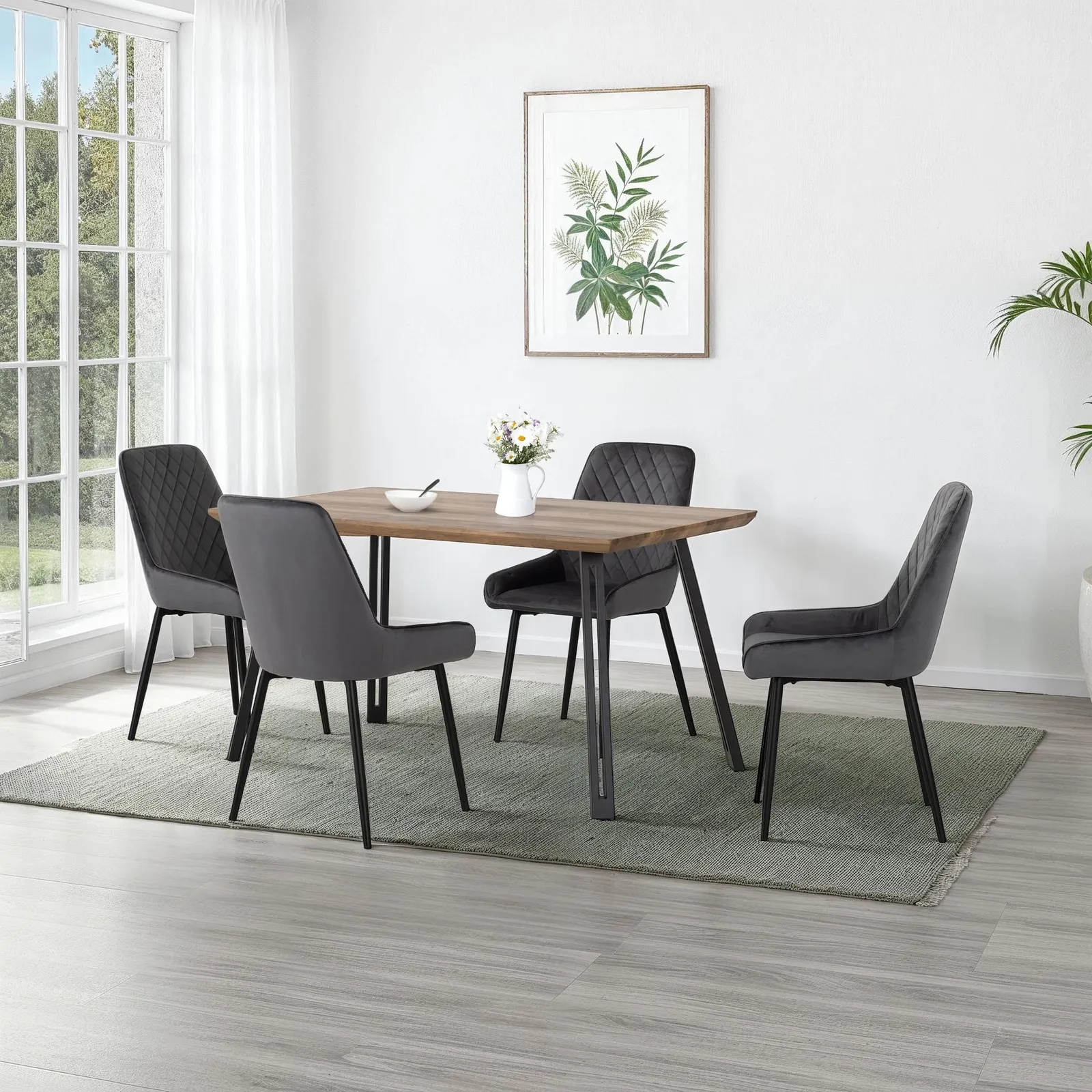 Seconique Quebec Straight Edge Dining Set with Avery Chairs in Grey