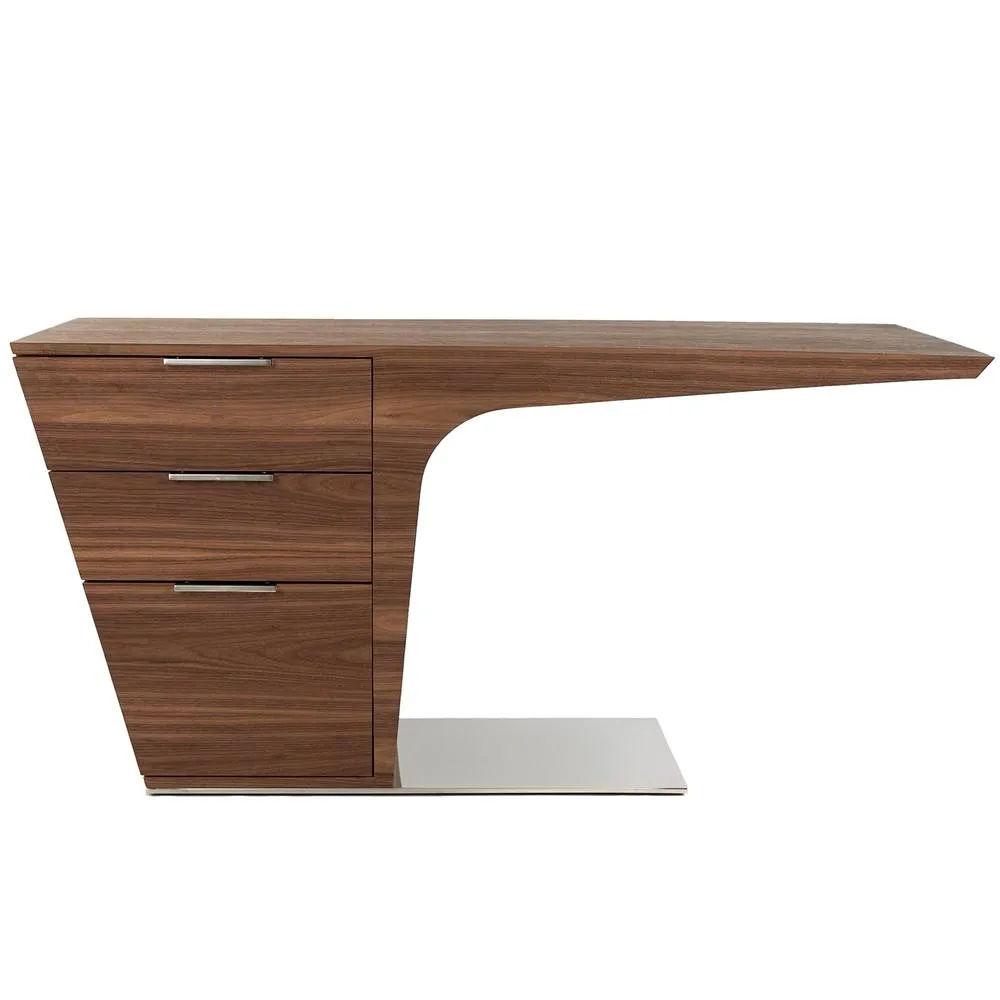 Angel Cerda Walnut Veneer Desk with Chromed Stainless Steel Base in Brown 2