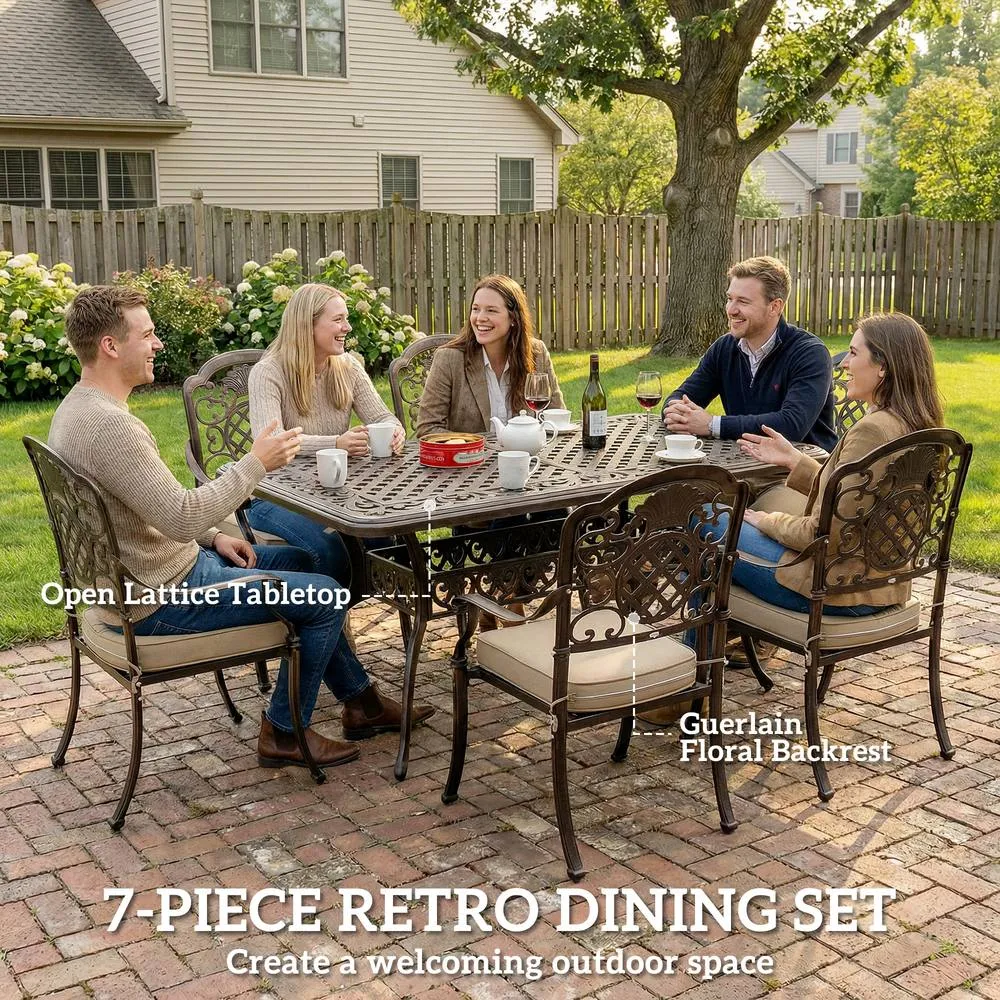 OUTSUNNY Outdoor Dining Set with Cushions, Parasol Hole, Bronze Tone 4
