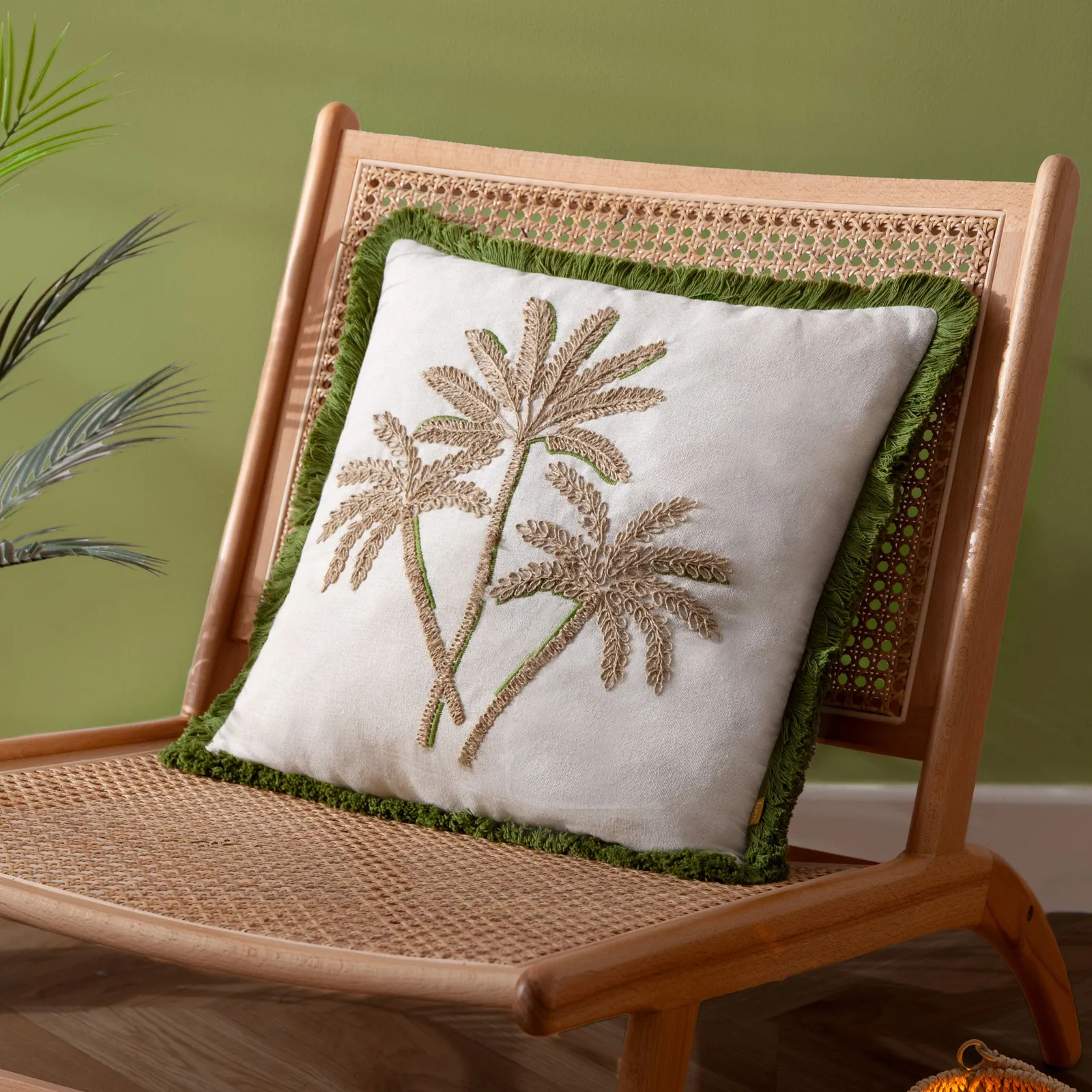 Furn Palm Embroidered Cushion in Green