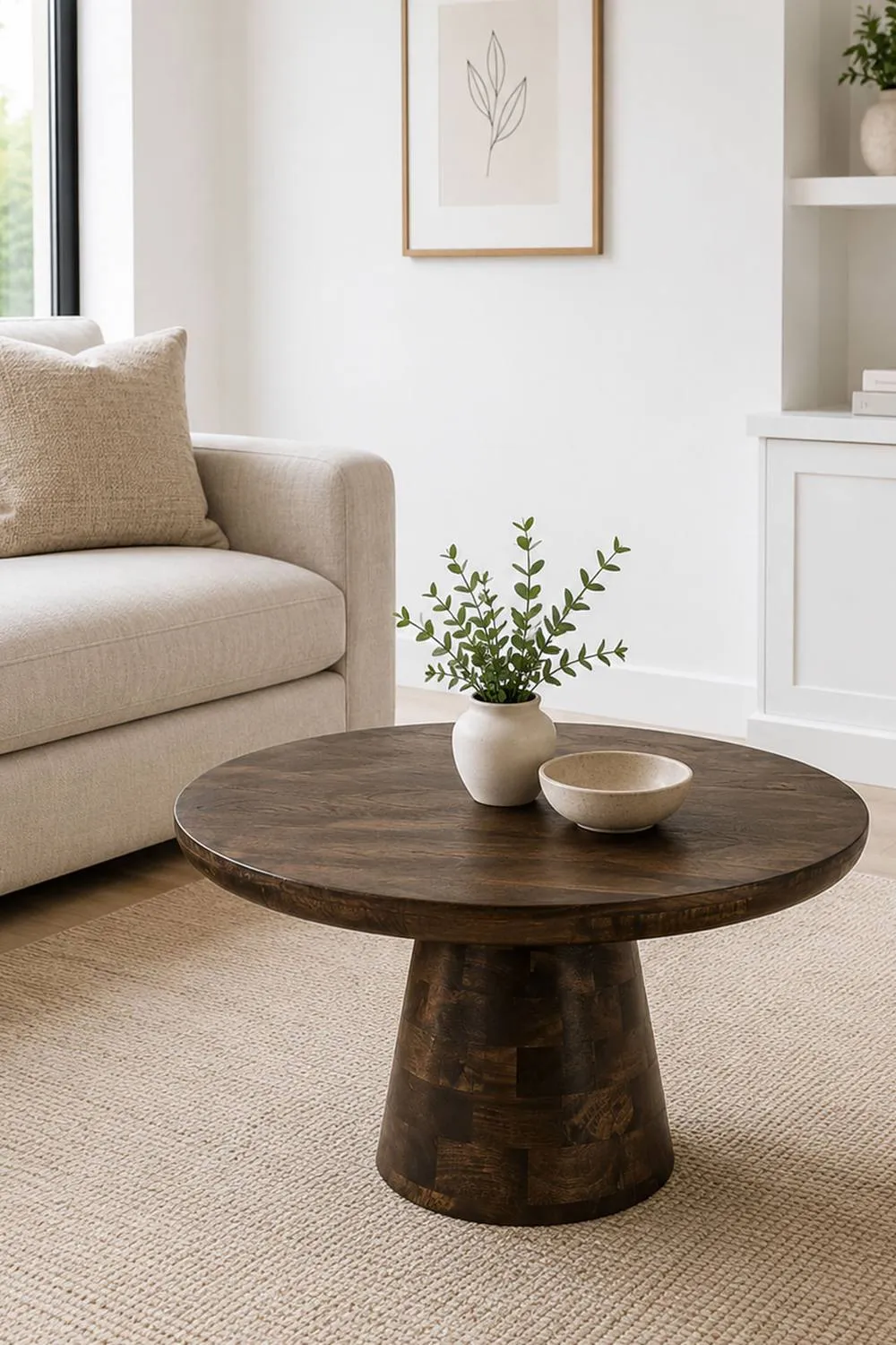 IH Design Bathwick Dark Mango Wood Round Coffee Table 80cm in Brown