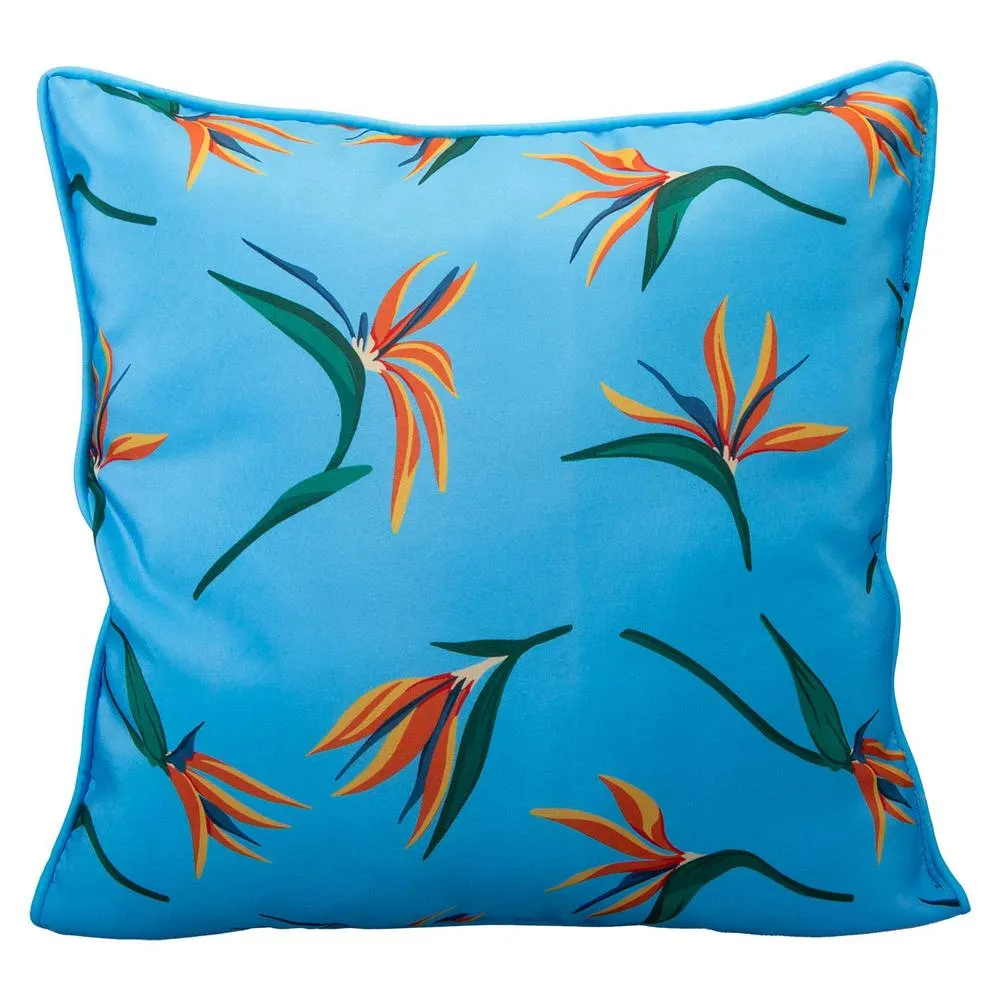 VFM e-Store Scatter Cushion Birds Of Paradise Design Piping Edge Soft Blue
