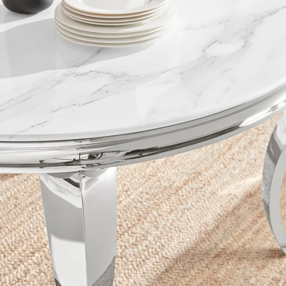 FurnitureboxUK Skye Round White Marble Glass & Metal 6 Seater Dining Table 3