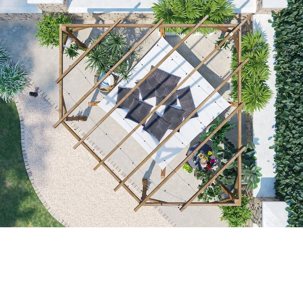 Dunster House Wooden Corner Pergola Kit 3x3m Pressure Treated Utopia Diamond in Brown 4