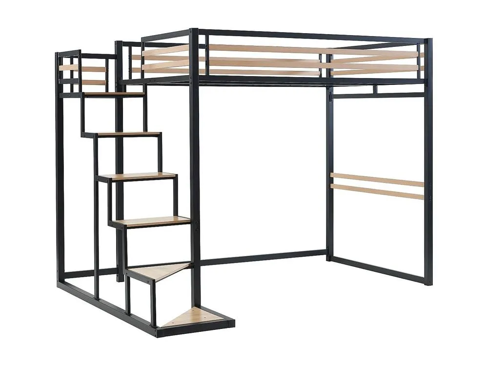 Vente-unique High Sleeper Bed 140 X 200 Cm - Metal & MDF - Black & Natural 5