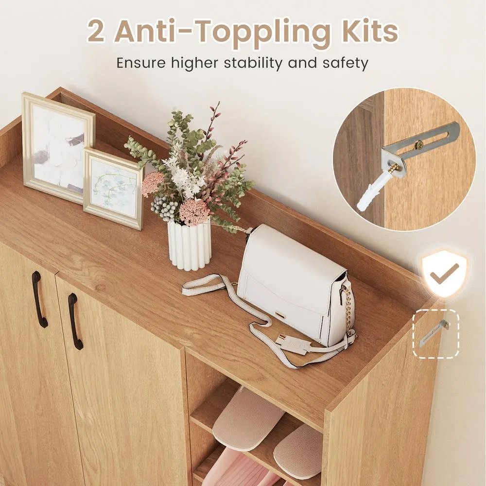 Costway Shoe Cabinet Shoe Storage Organizer w/ 4 Open Shelves-Natural in Natural 5