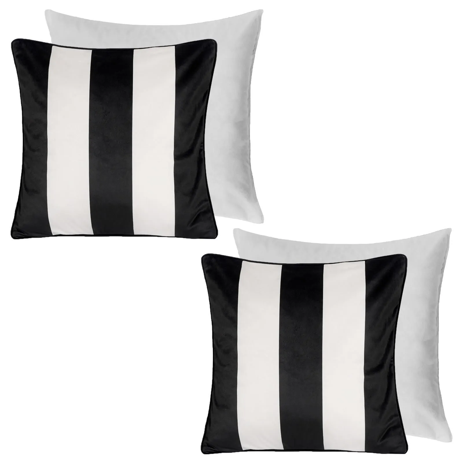OHS 2 Pack Stripe Matte Velvet Filled Cushion Covers in White