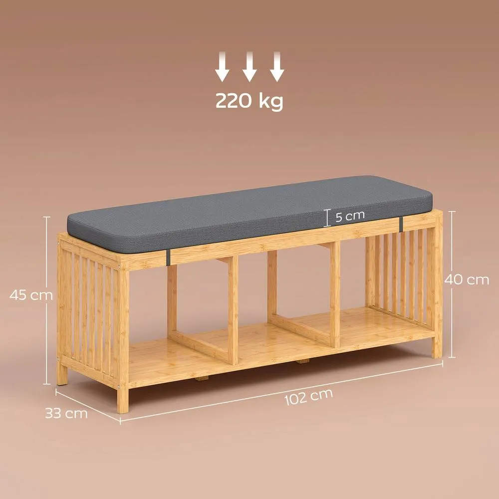 HOMCOM Shoe Rack with Seat, Bamboo Storage Bench, Natural Wood Finish 3
