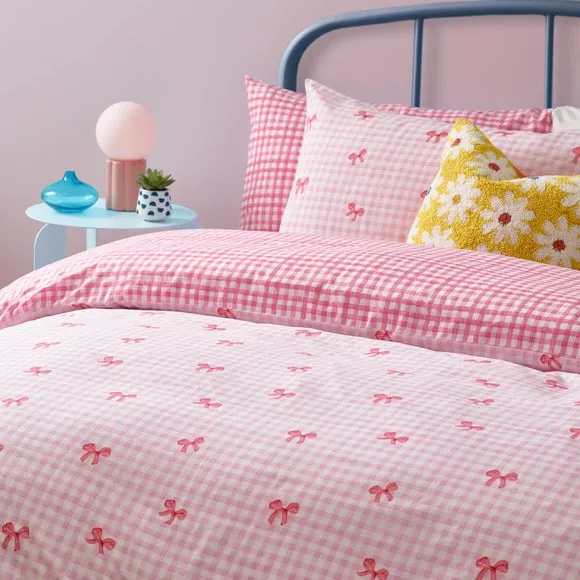 Gingham Bows Reversible Duvet Cover and Pillowcase Set 2