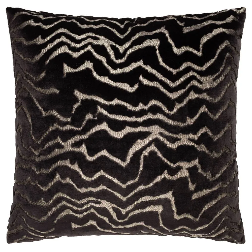 Paoletti Tierra Cut Velvet Abstract Cushion in Jet Black 2