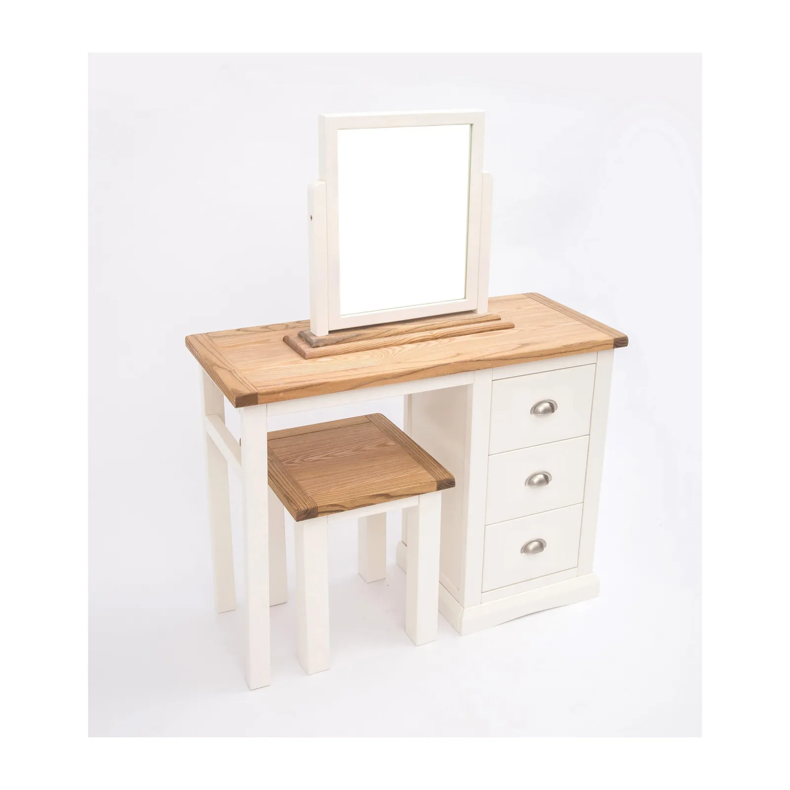 Cabinet Bits Cosenza 3 Drawer Dressing Table Set Chrome Cup Handle in Off-White 3